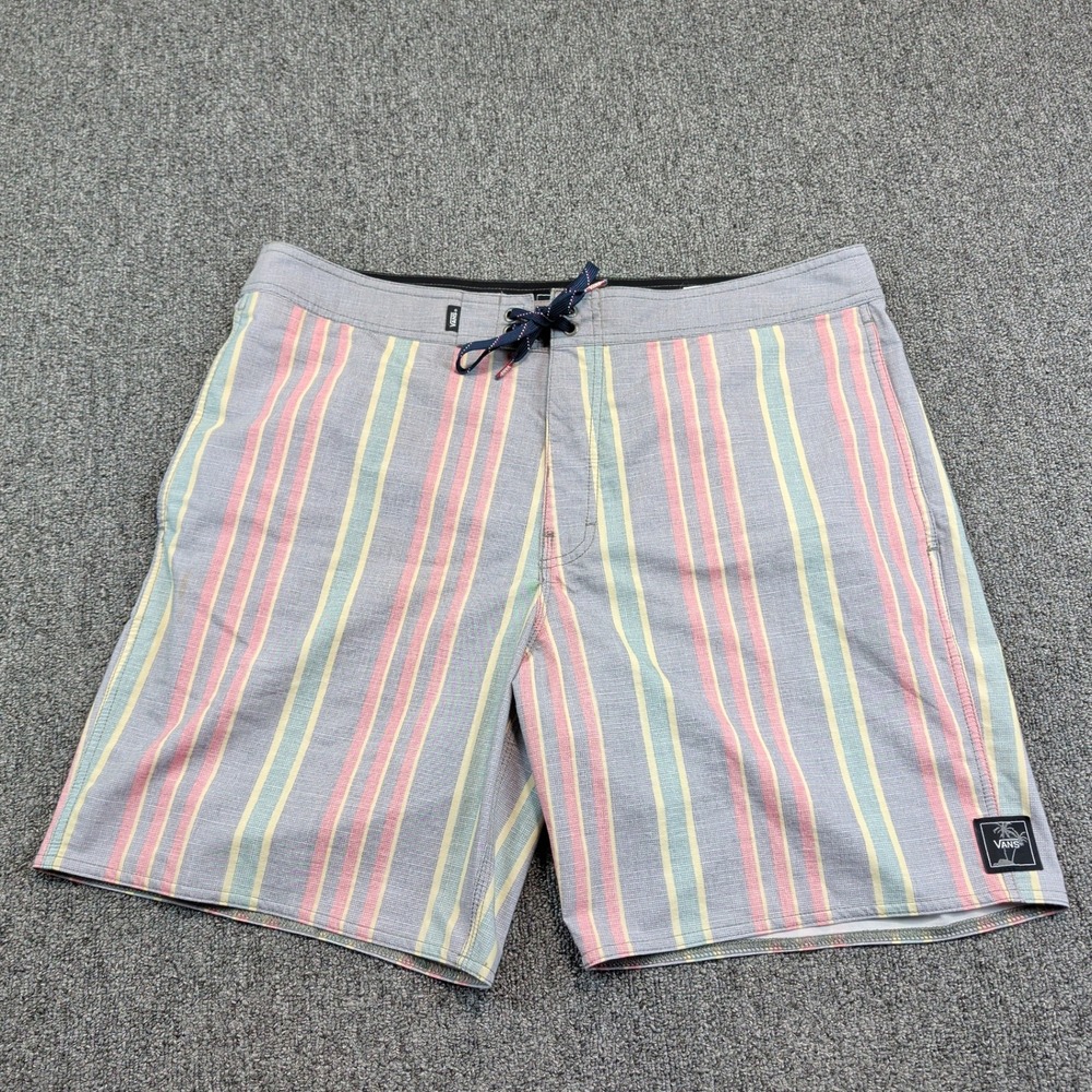 Vans Retro Striped Board Shorts 36 Multi Color Cotton Blend Surf Skate Trunks